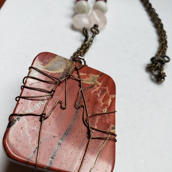 Rainbow jasper wire wrapped gemstone necklace - Picture 2 of 6